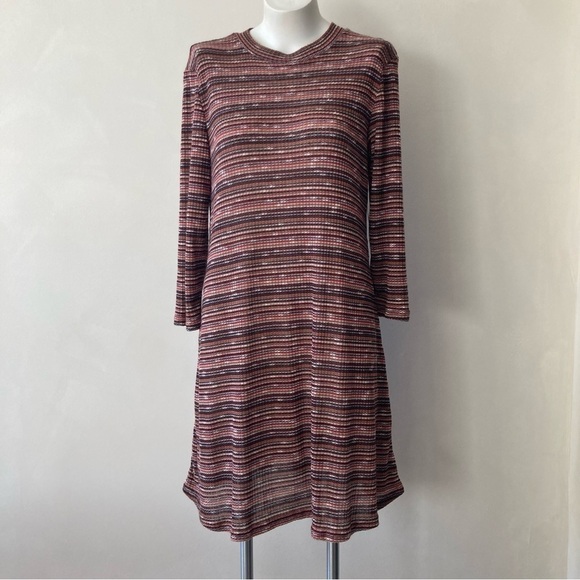 New Directions | Autumn Stripe Knit A Line Fit & Flare Long Sleeve Dress - Picture 1 of 6